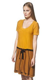 Trompe l'oeil wool sweater dress in mustard