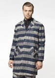 Blue and grey herringbone striped  long blazer