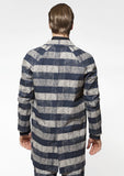 Blue and grey herringbone striped  long blazer