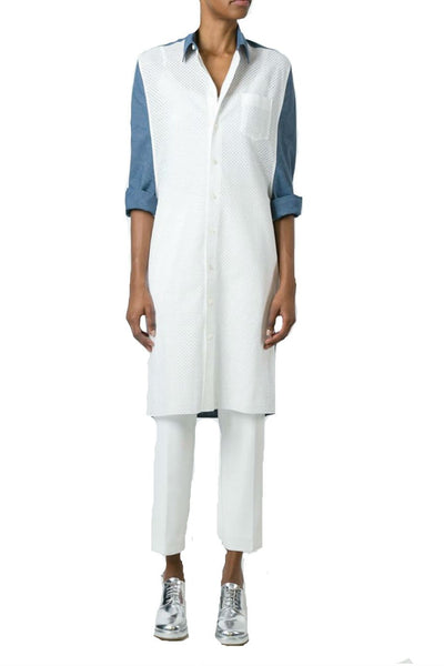 Long denim and lace shirt