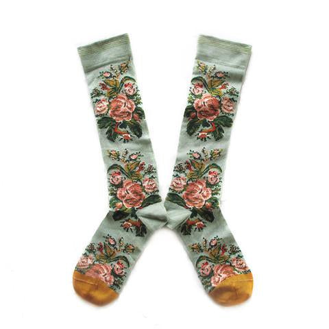 Old tender green Bouquet socks