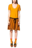 Trompe l'oeil wool sweater dress in mustard