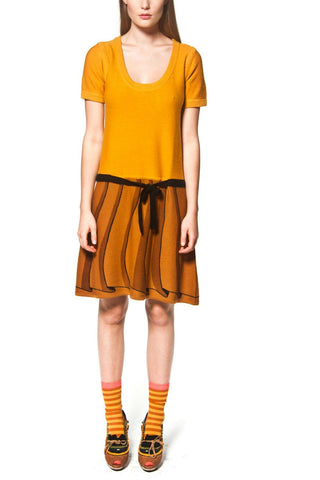 Trompe l'oeil wool sweater dress in mustard